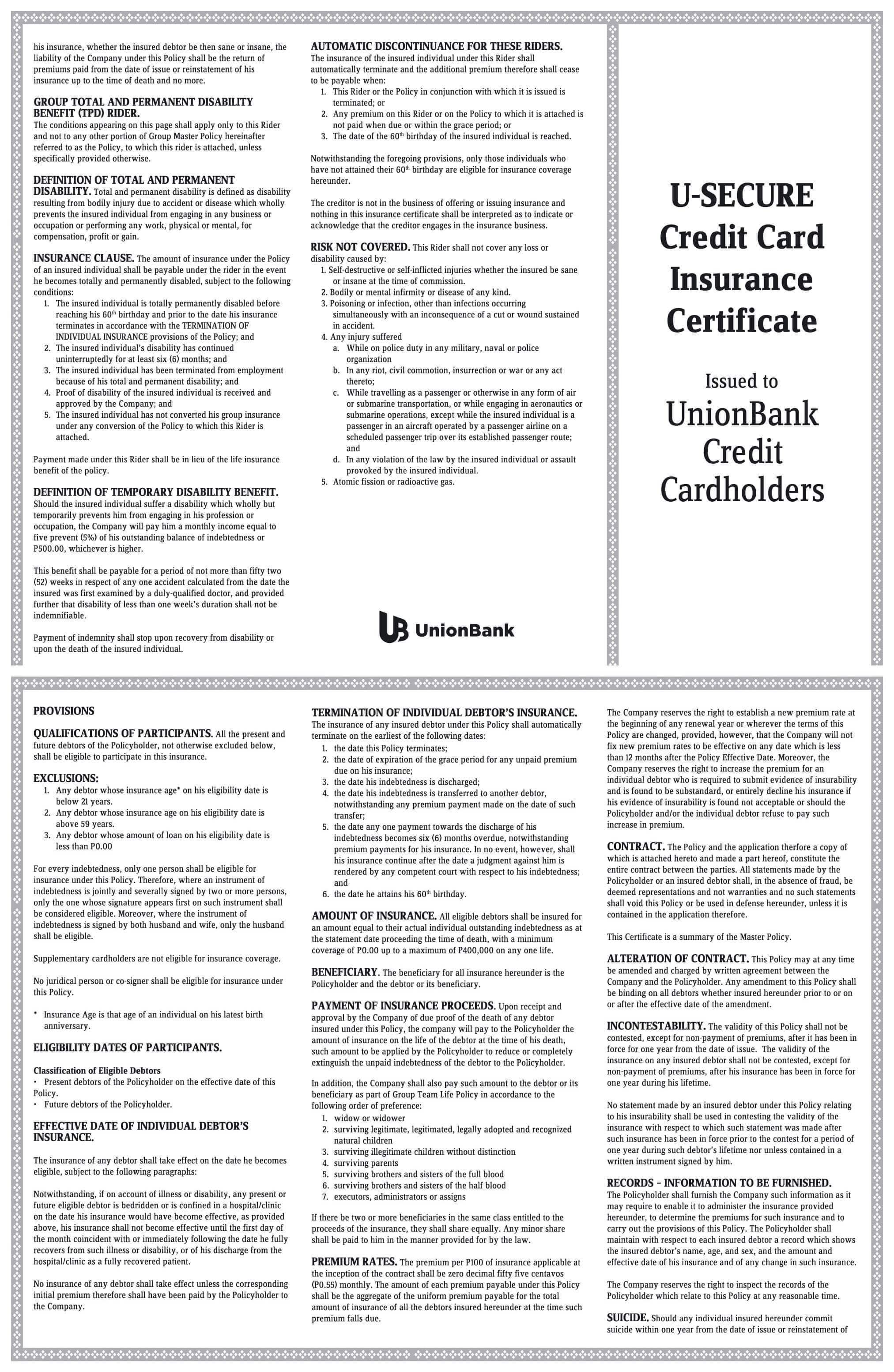Credit Insurance UnionBank